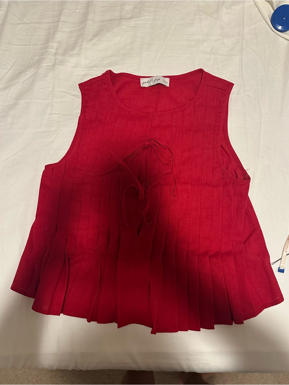 Petal & Pup Bright Red Pleated Front Linen Blend Tank